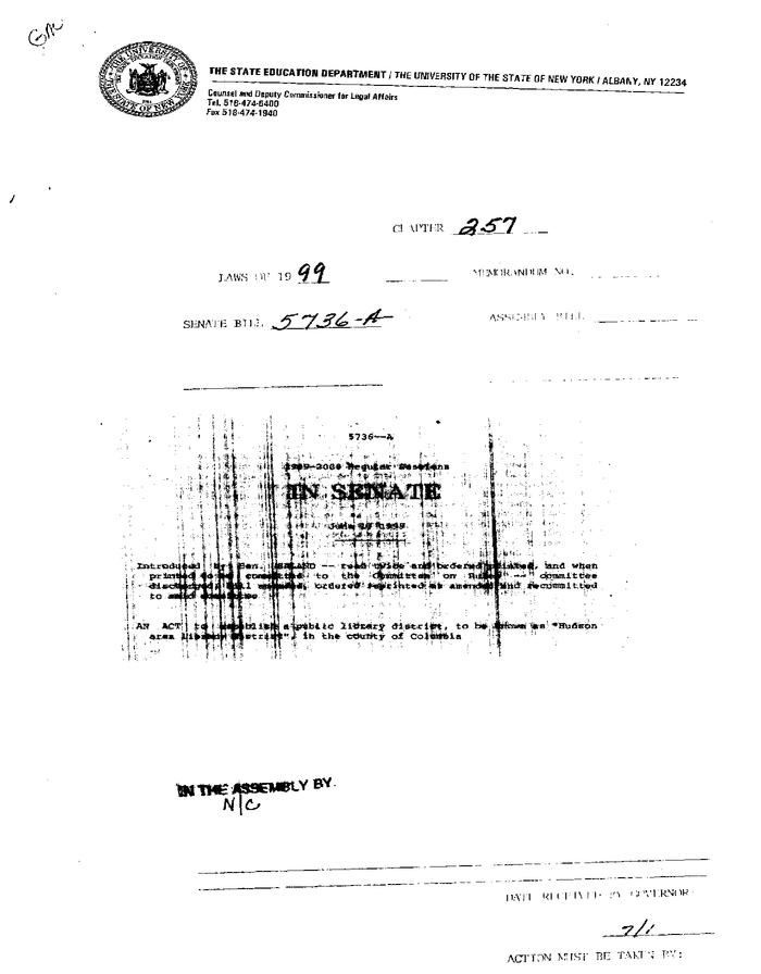 NYS Bill and Veto Jackets: 1999, Chapter 257