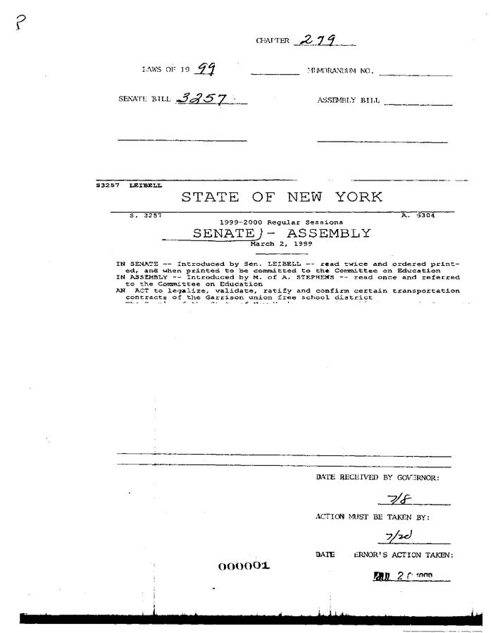 NYS Bill and Veto Jackets: 1999, Chapter 279