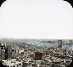 New York  City. Panorama showing Brooklyn & Williamsburg Bridges.