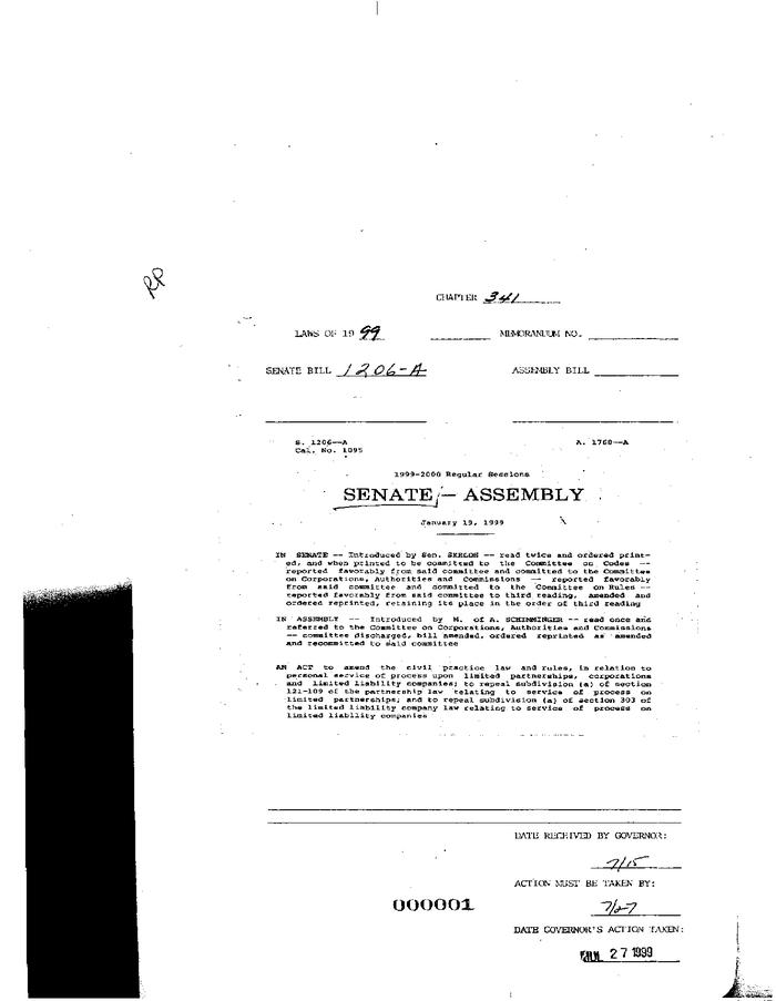 NYS Bill and Veto Jackets: 1999, Chapter 341