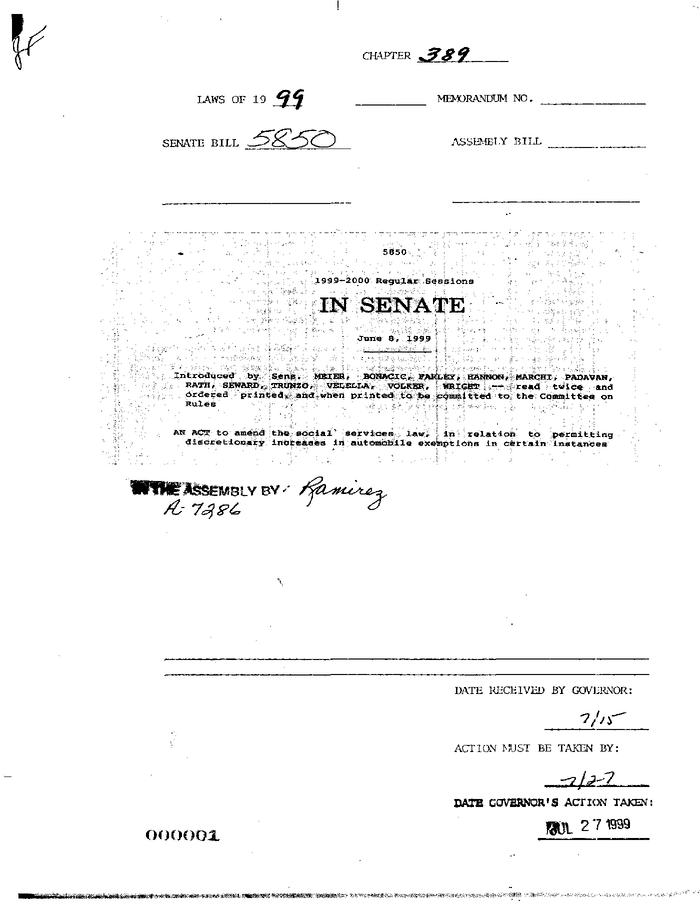 NYS Bill and Veto Jackets: 1999, Chapter 389