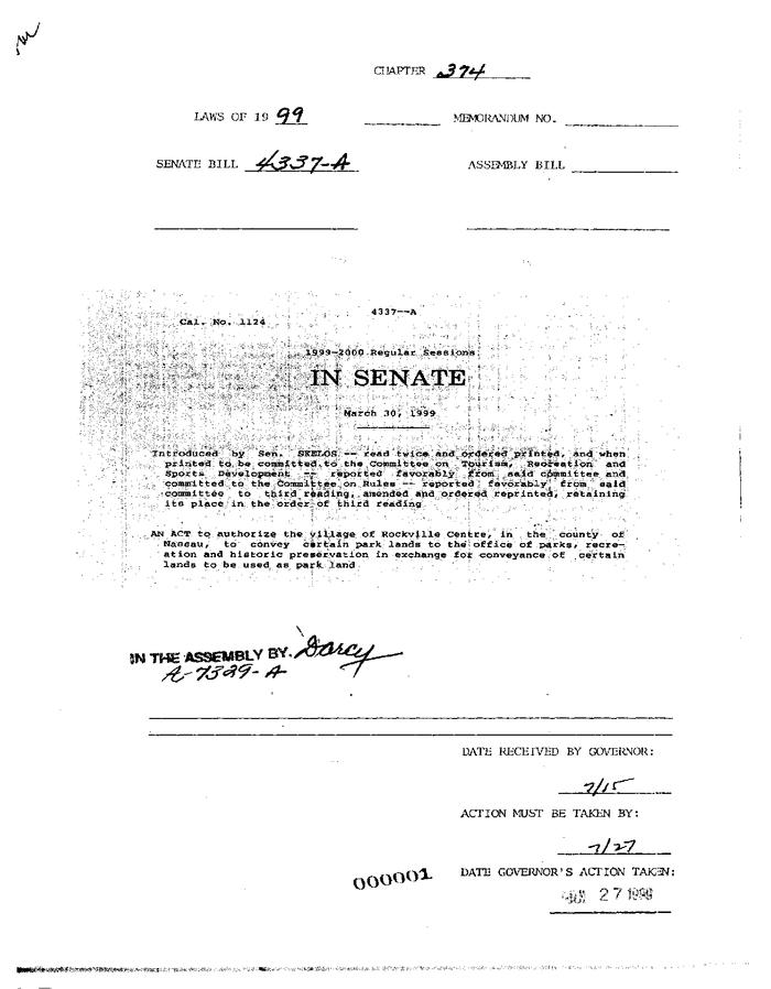NYS Bill and Veto Jackets: 1999, Chapter 374