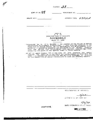 NYS Bill and Veto Jackets: 1999, Chapter 38