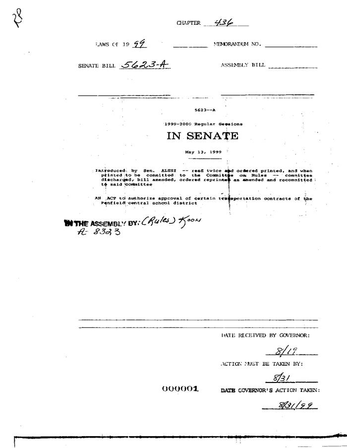 NYS Bill and Veto Jackets: 1999, Chapter 436