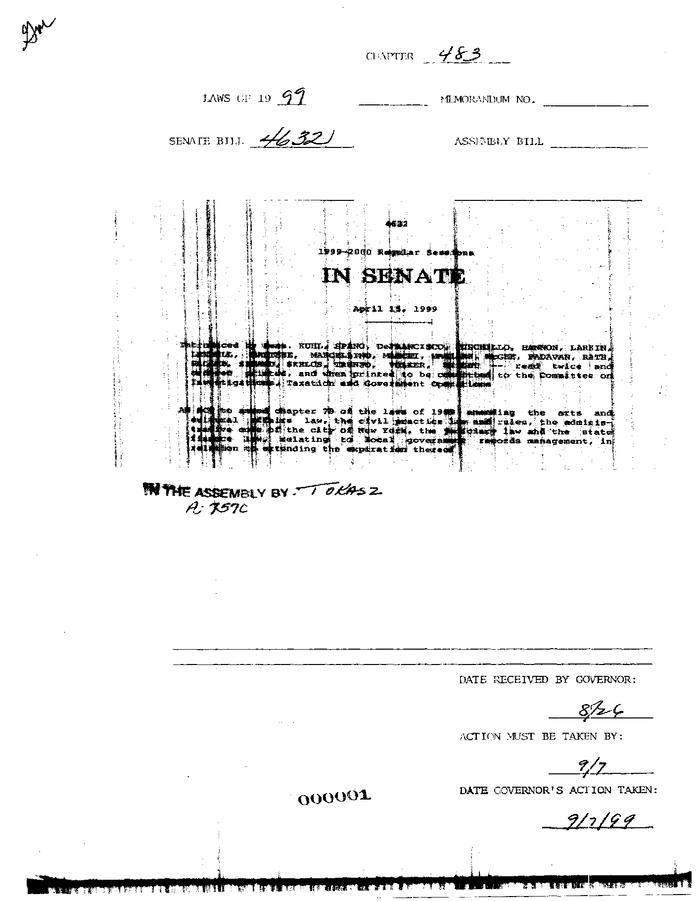 NYS Bill and Veto Jackets: 1999, Chapter 483