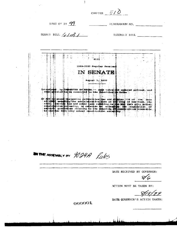 NYS Bill and Veto Jackets: 1999, Chapter 410