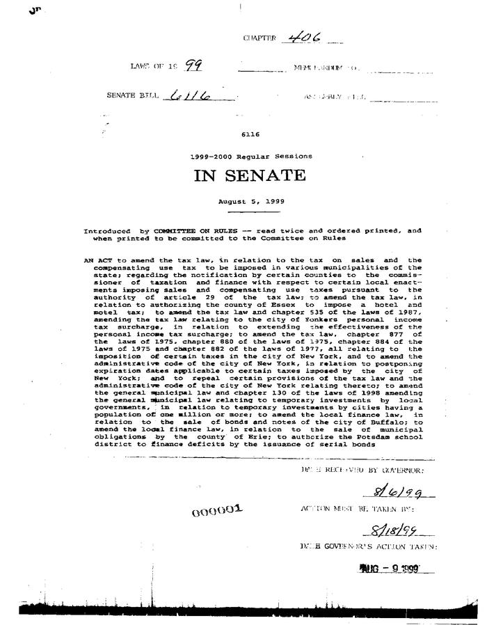 NYS Bill and Veto Jackets: 1999, Chapter 406