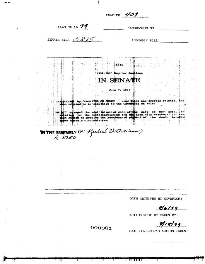 NYS Bill and Veto Jackets: 1999, Chapter 409