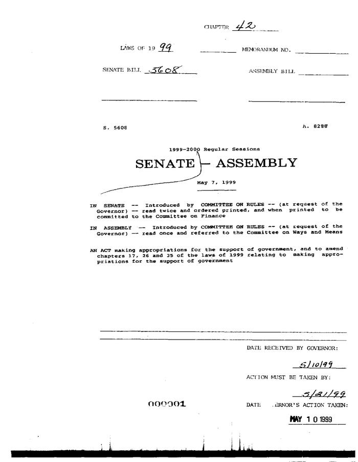NYS Bill and Veto Jackets: 1999, Chapter 42