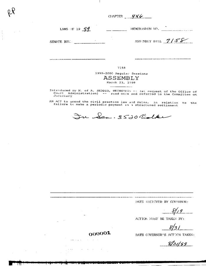 NYS Bill and Veto Jackets: 1999, Chapter 446