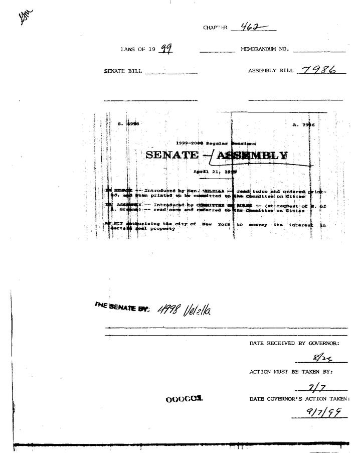 NYS Bill and Veto Jackets: 1999, Chapter 462