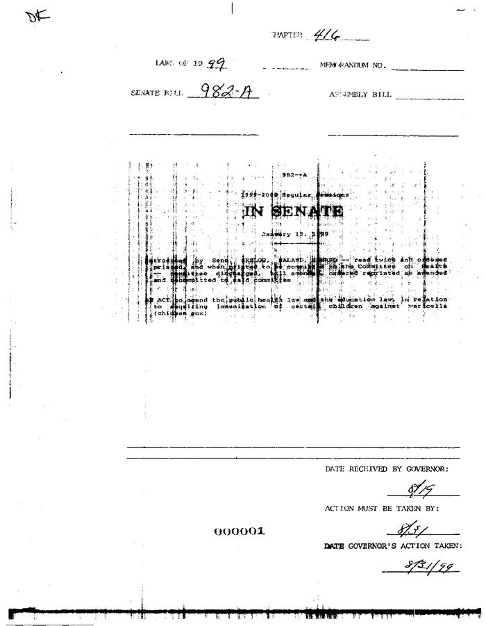 NYS Bill and Veto Jackets: 1999,  Chapter 416