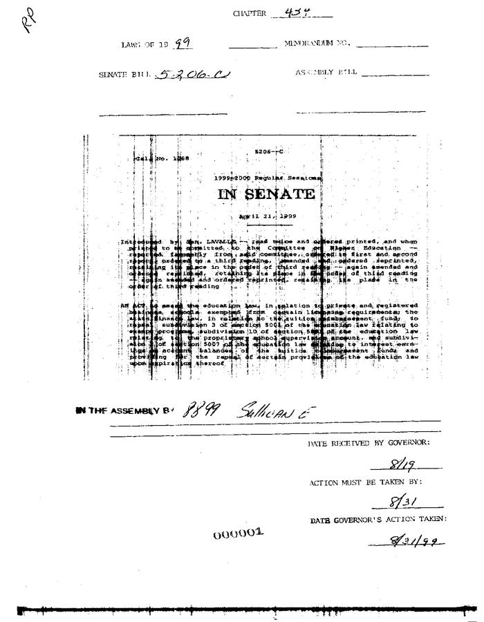 NYS Bill and Veto Jackets: 1999, Chapter 434