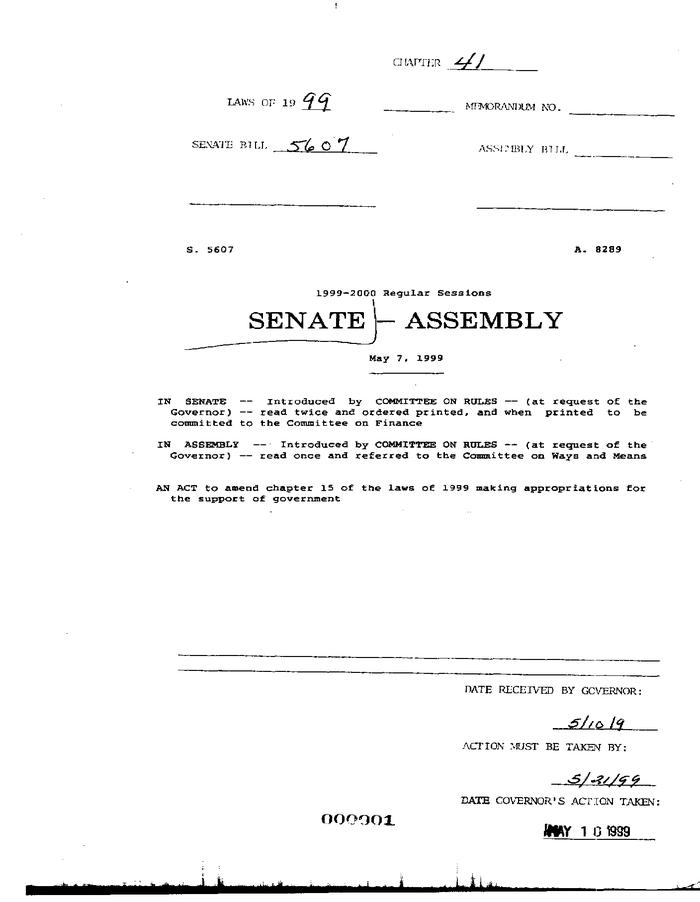 NYS Bill and Veto Jackets: 1999, Chapter 41