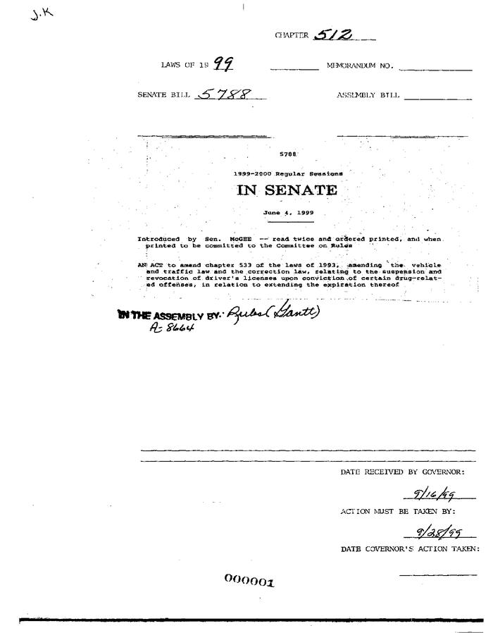 NYS Bill and Veto Jackets: 1999, Chapter 512