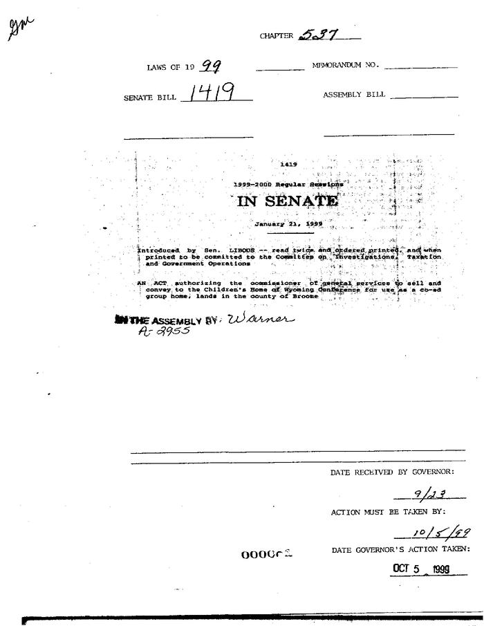 NYS Bill and Veto Jackets: 1999, Chapter 537