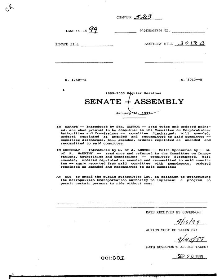 NYS Bill and Veto Jackets: 1999, Chapter 523