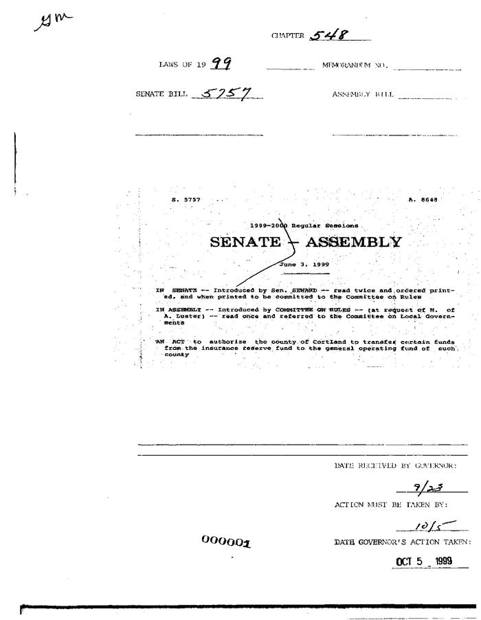 NYS Bill and Veto Jackets: 1999, Chapter 548