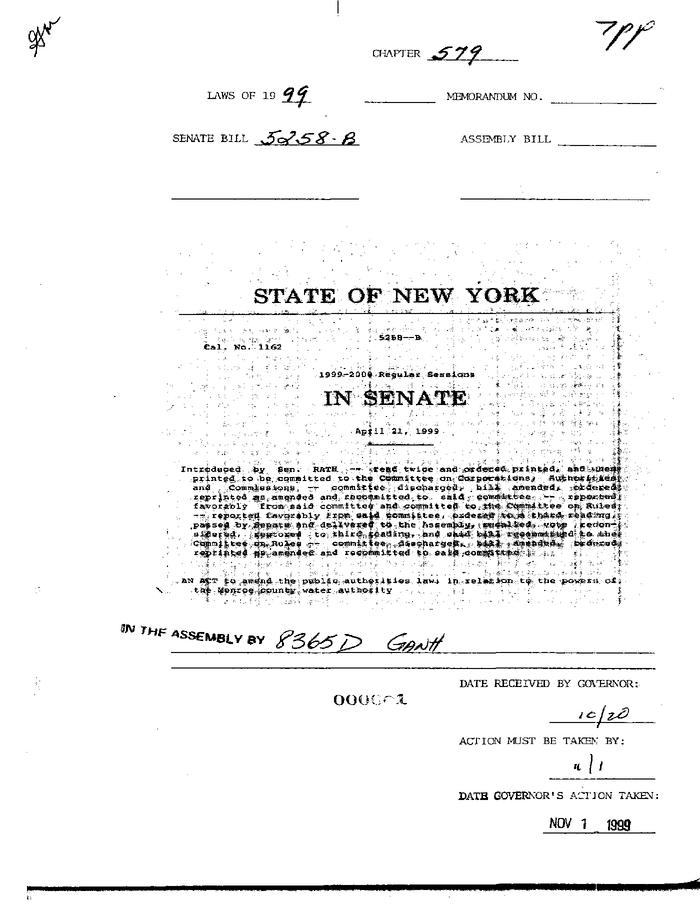 NYS Bill and Veto Jackets: 1999, Chapter 579