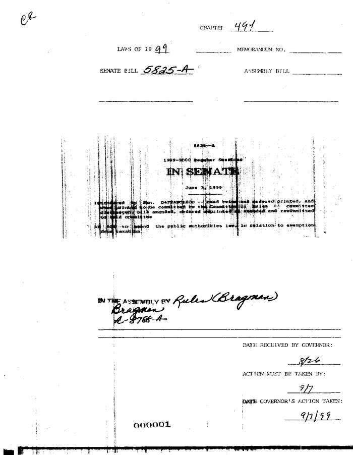 NYS Bill and Veto Jackets: 1999, Chapter 494