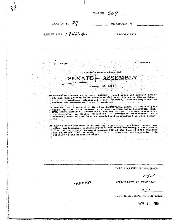 NYS Bill and Veto Jackets: 1999, Chapter 569