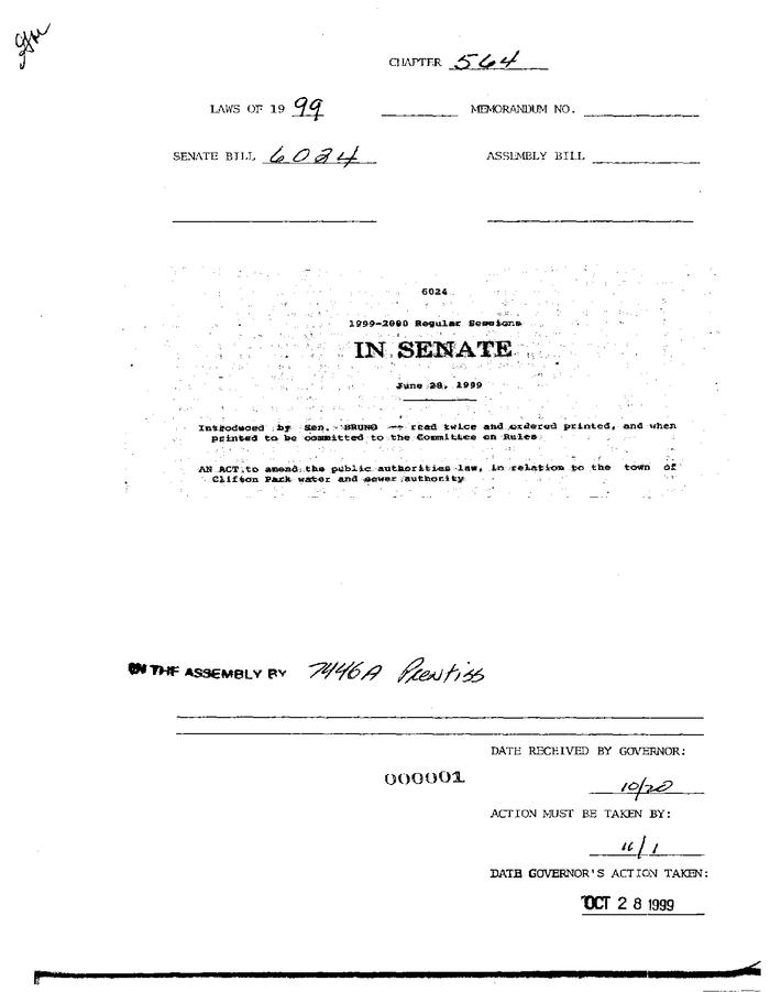 NYS Bill and Veto Jackets: 1999, Chapter 564