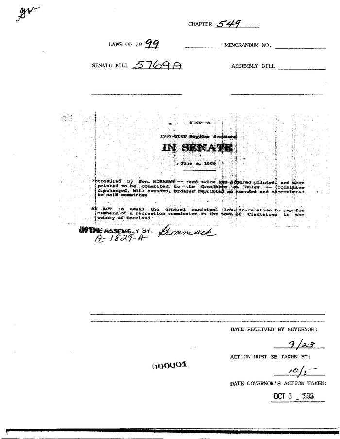 NYS Bill and Veto Jackets: 1999, Chapter 549