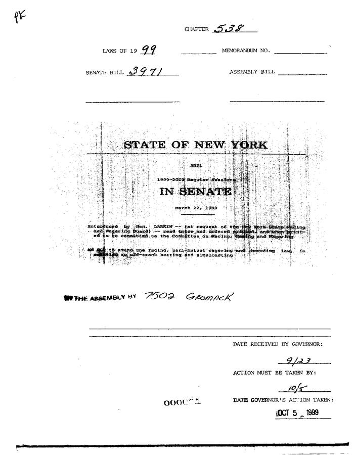 NYS Bill and Veto Jackets: 1999, Chapter 538
