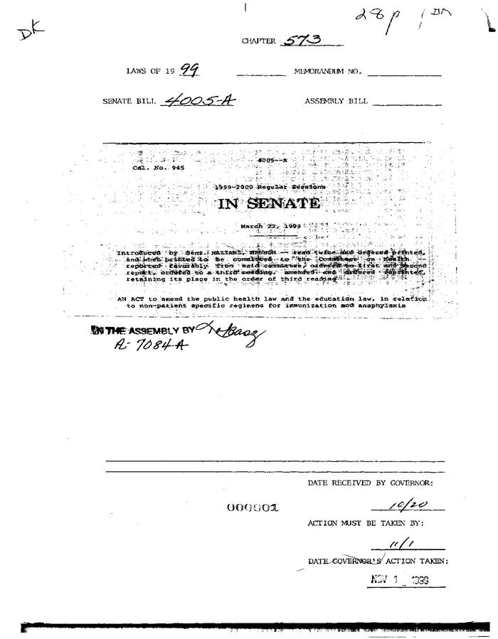 NYS Bill and Veto Jackets: 1999, Chapter 573