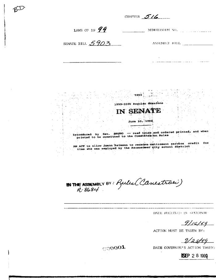 NYS Bill and Veto Jackets: 1999, Chapter 516