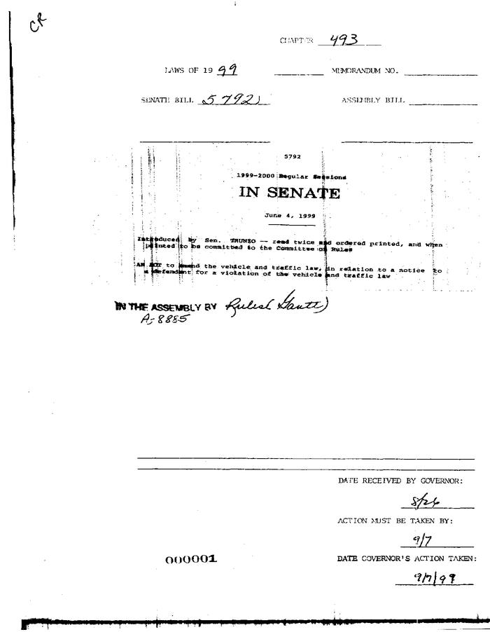 NYS Bill and Veto Jackets: 1999, Chapter 493
