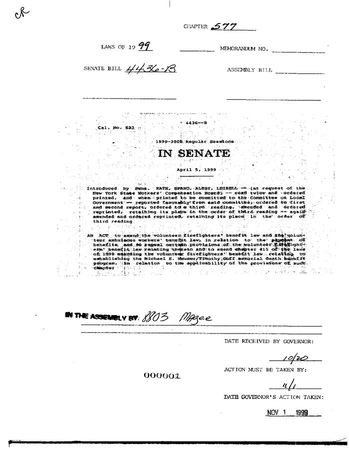 NYS Bill and Veto Jackets: 1999, Chapter 577