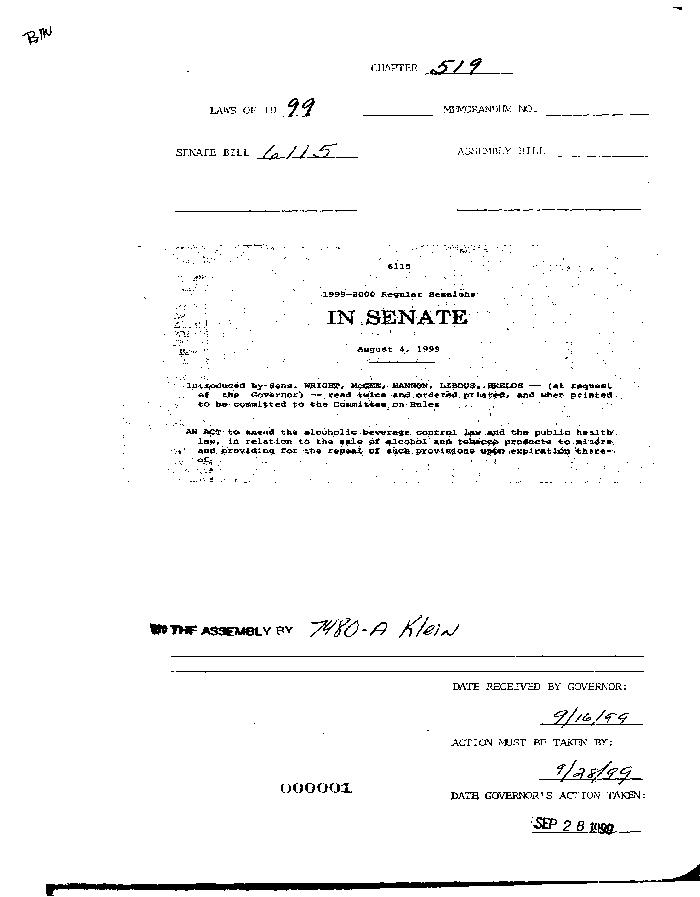 NYS Bill and Veto Jackets: 1999, Chapter 519