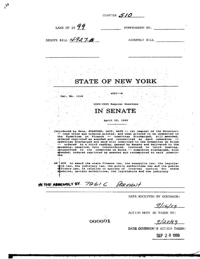 NYS Bill and Veto Jackets: 1999, Chapter 510