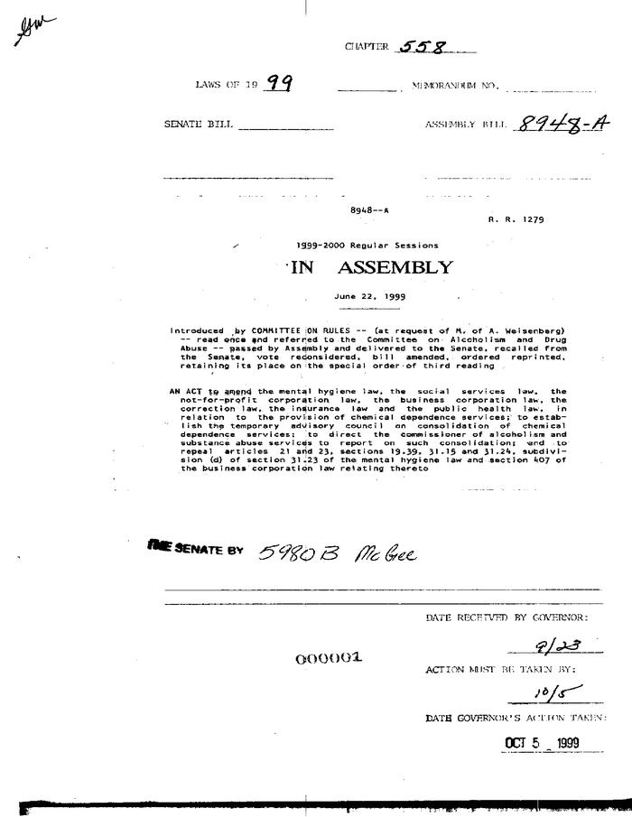 NYS Bill and Veto Jackets: 1999, Chapter 558