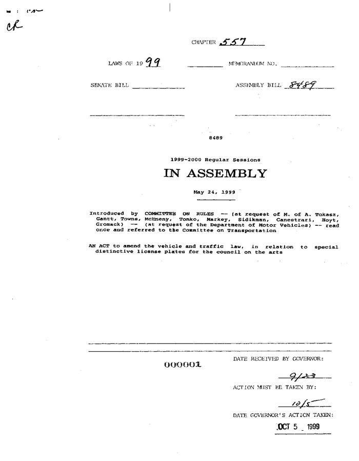 NYS Bill and Veto Jackets: 1999, Chapter 557