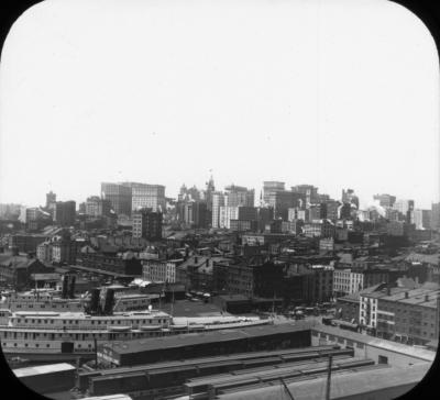 New York City. Skyscrapers from Brooklyn Bridge.