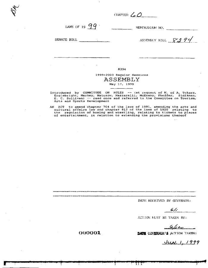 NYS Bill and Veto Jackets: 1999, Chapter 60