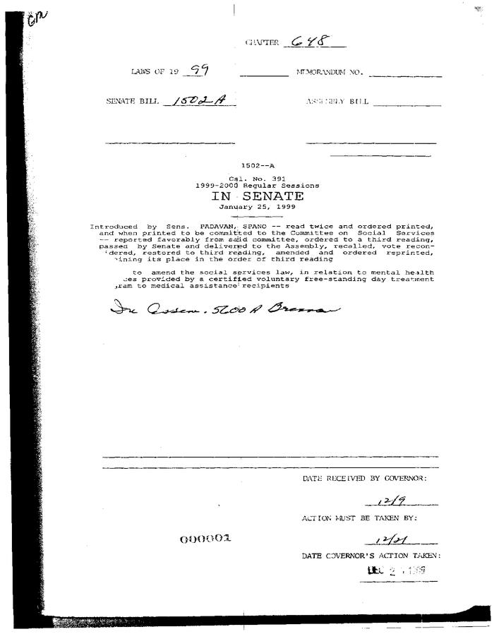 NYS Bill and Veto Jackets: 1999, Chapter 648
