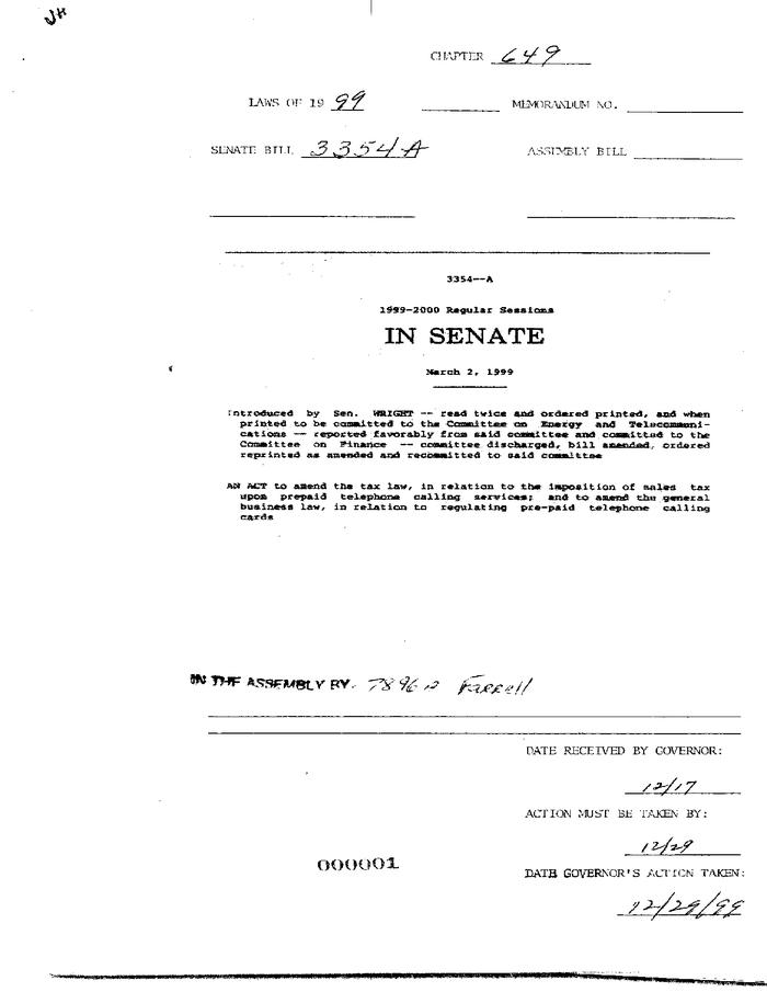 NYS Bill and Veto Jackets: 1999, Chapter 649