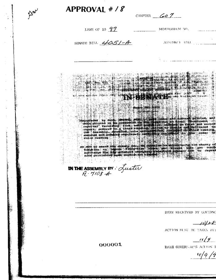 NYS Bill and Veto Jackets: 1999, Chapter 607