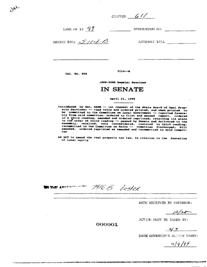 NYS Bill and Veto Jackets: 1999, Chapter 611