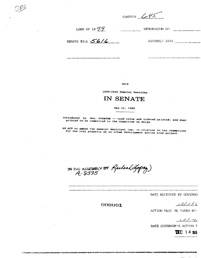 NYS Bill and Veto Jackets: 1999, Chapter 645