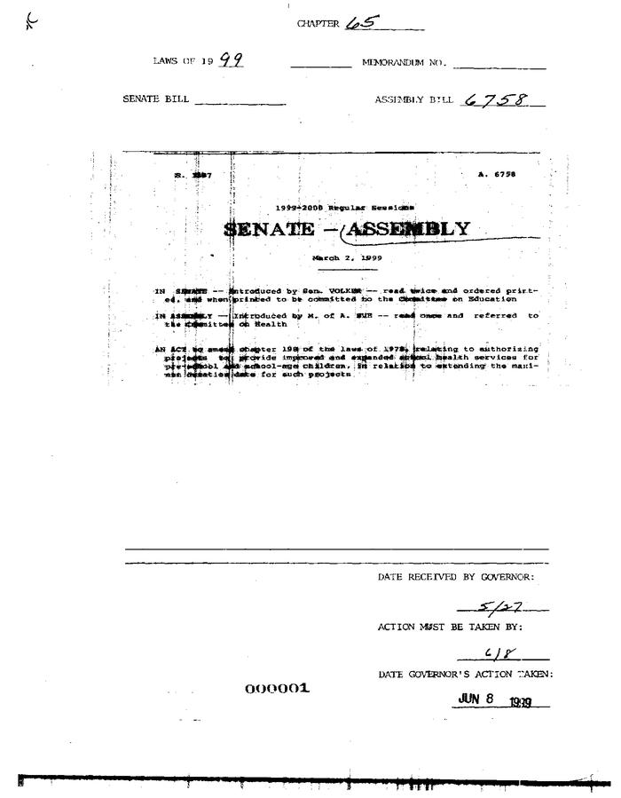 NYS Bill and Veto Jackets: 1999, Chapter 65