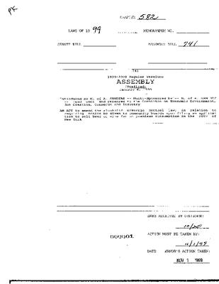 NYS Bill and Veto Jackets: 1999, Chapter 582