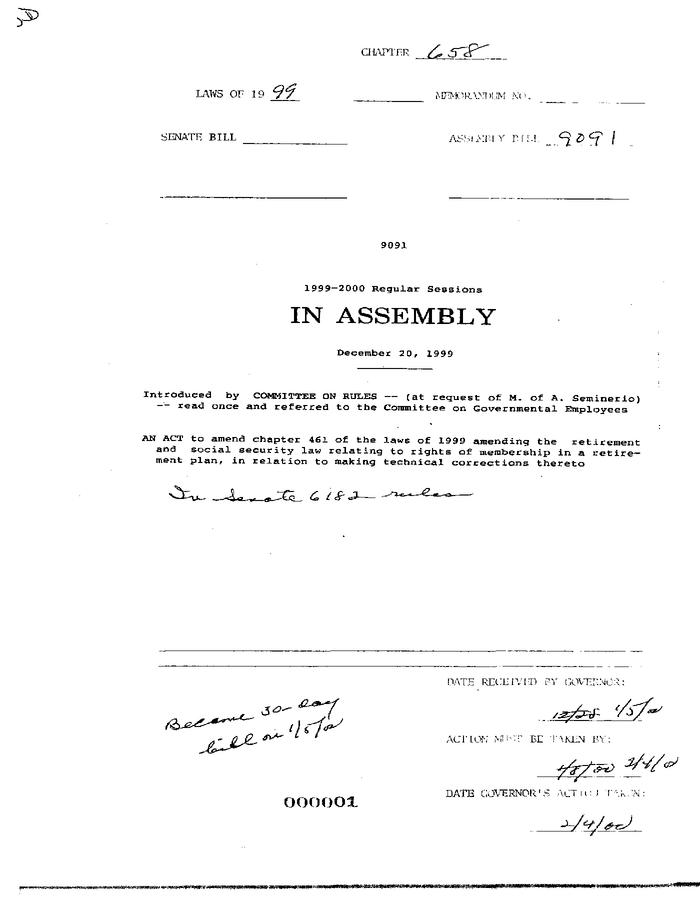 NYS Bill and Veto Jackets: 1999, Chapter 658
