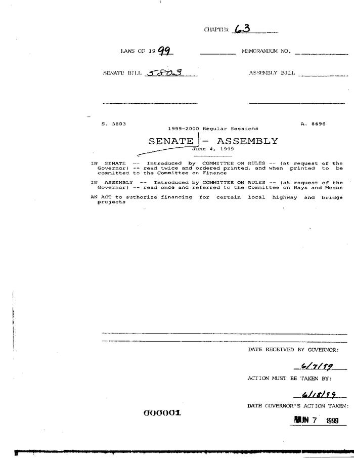 NYS Bill and Veto Jackets: 1999, Chapter 63