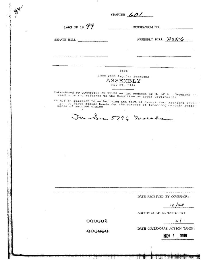 NYS Bill and Veto Jackets: 1999, Chapter 601