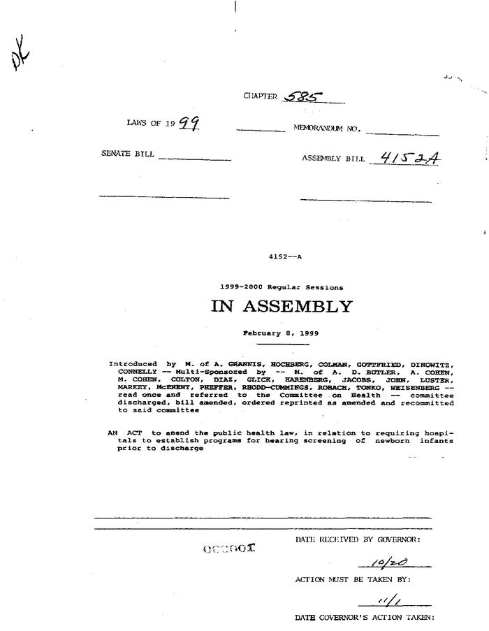NYS Bill and Veto Jackets: 1999, Chapter 585