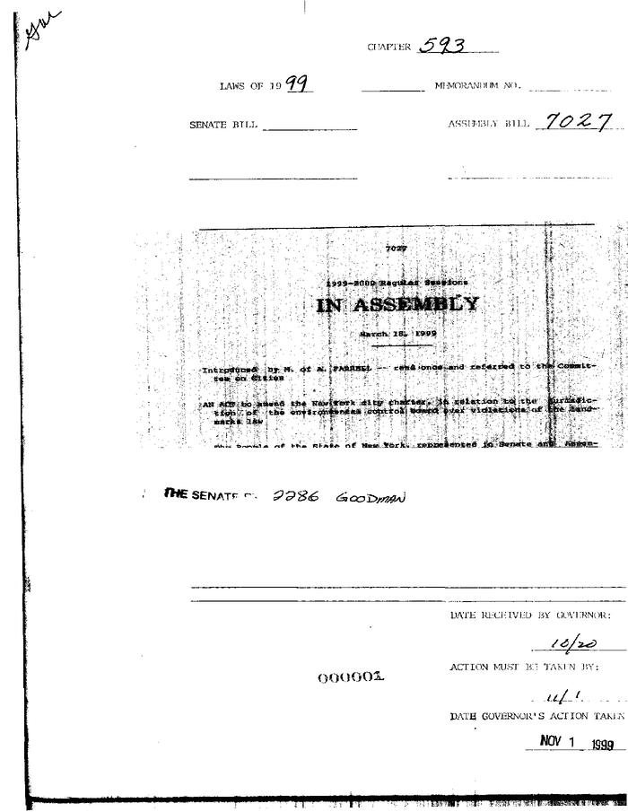 NYS Bill and Veto Jackets: 1999, Chapter 593
